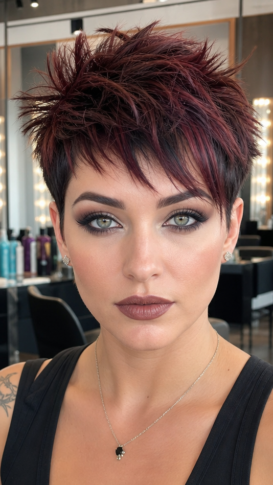 Burgundy Copper Textured Pixie Hair