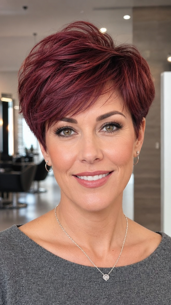 56 Adorable Pixie Cuts Short Hairstyles for Oval Faces Blackberry Merlot Hair