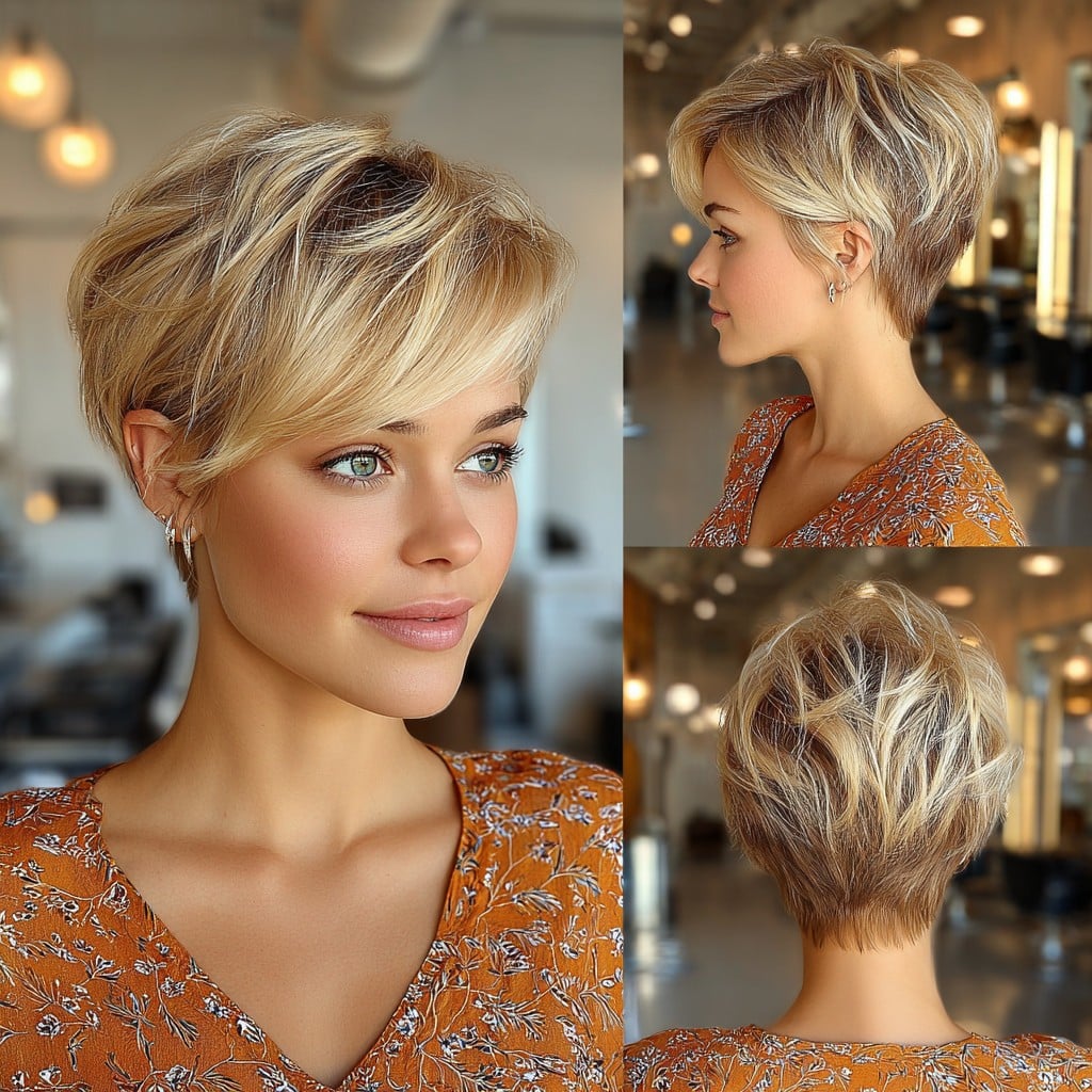 Blonde Pixie with Dark Roots Hair