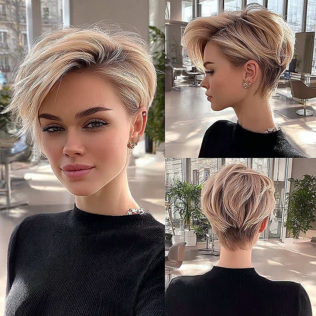 Soft Blonde Layered Pixie Hair