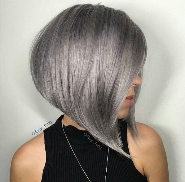 Angled A-line Bob with Grey Hair Color