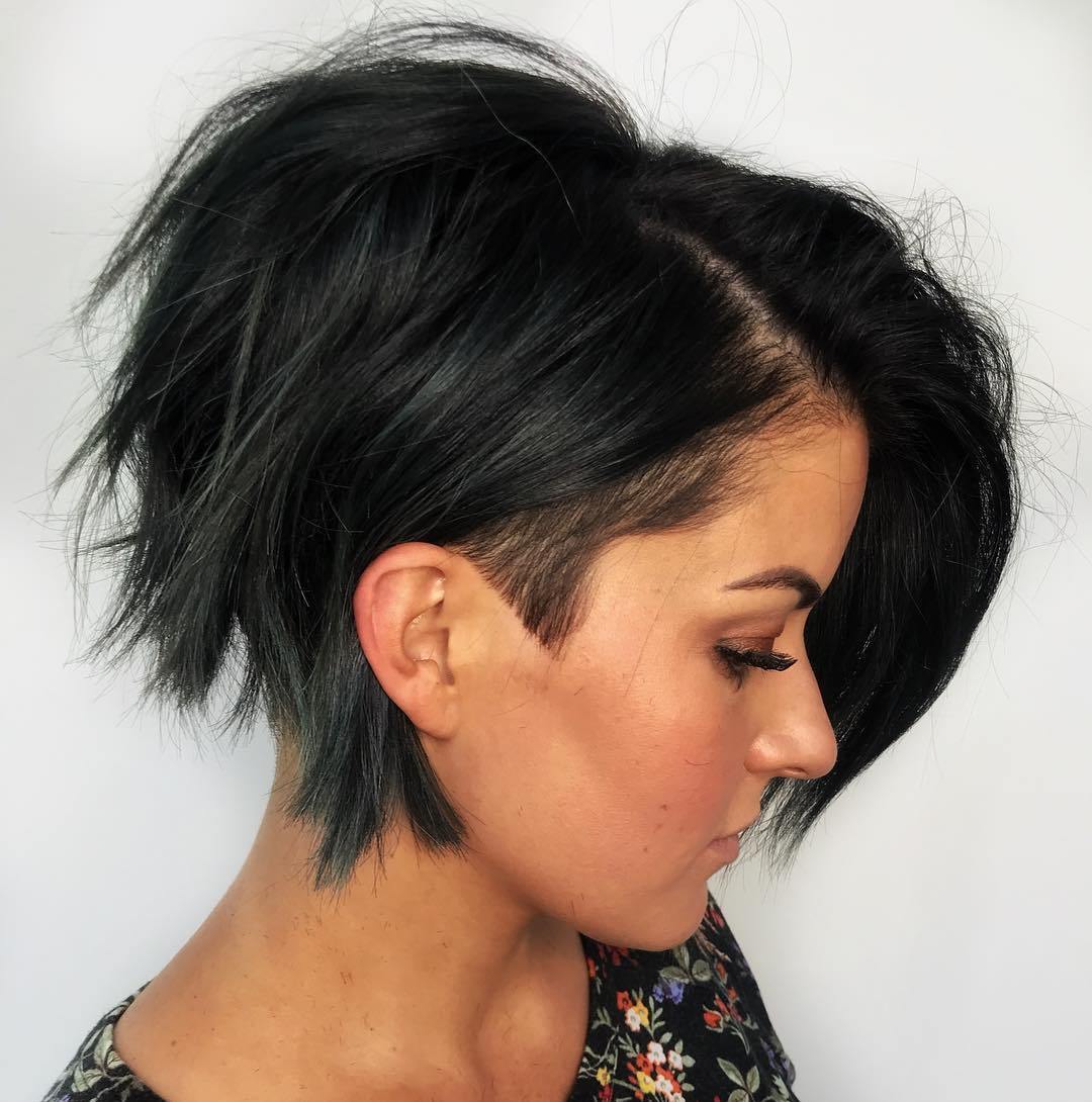 Black Choppy Pixie Bob With Temple Undercut