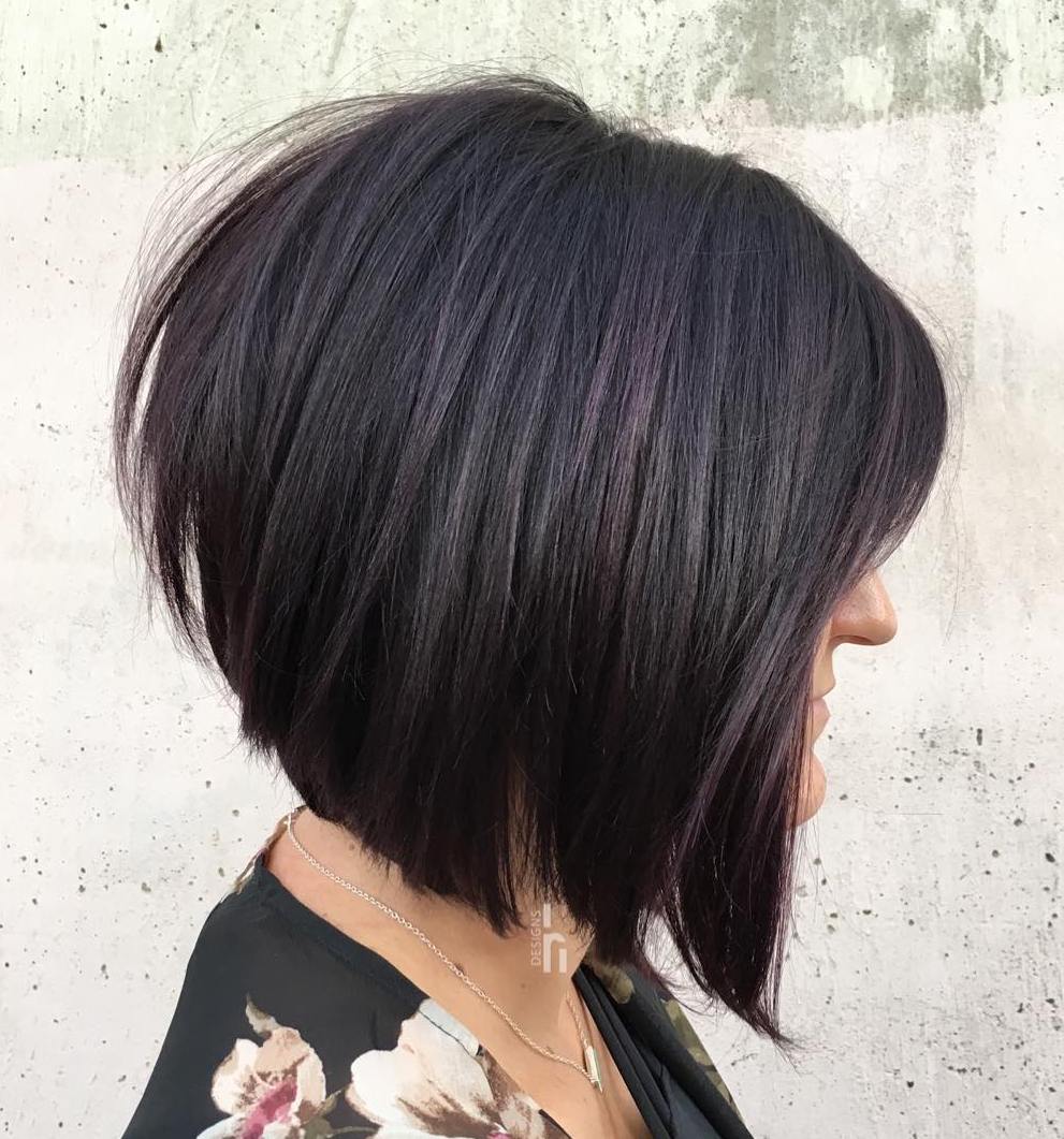 Black Inverted Bob With Purple Babylights