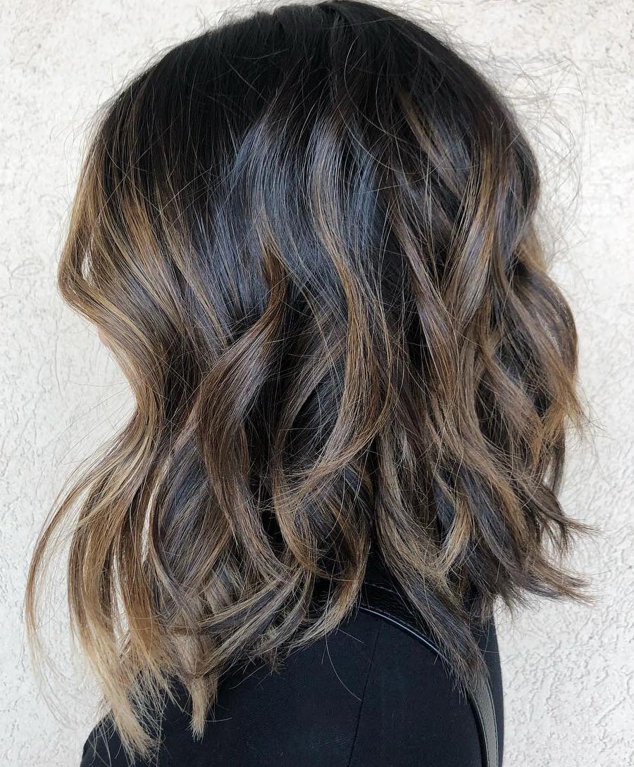 Black Wavy Lob With Brown Highlights