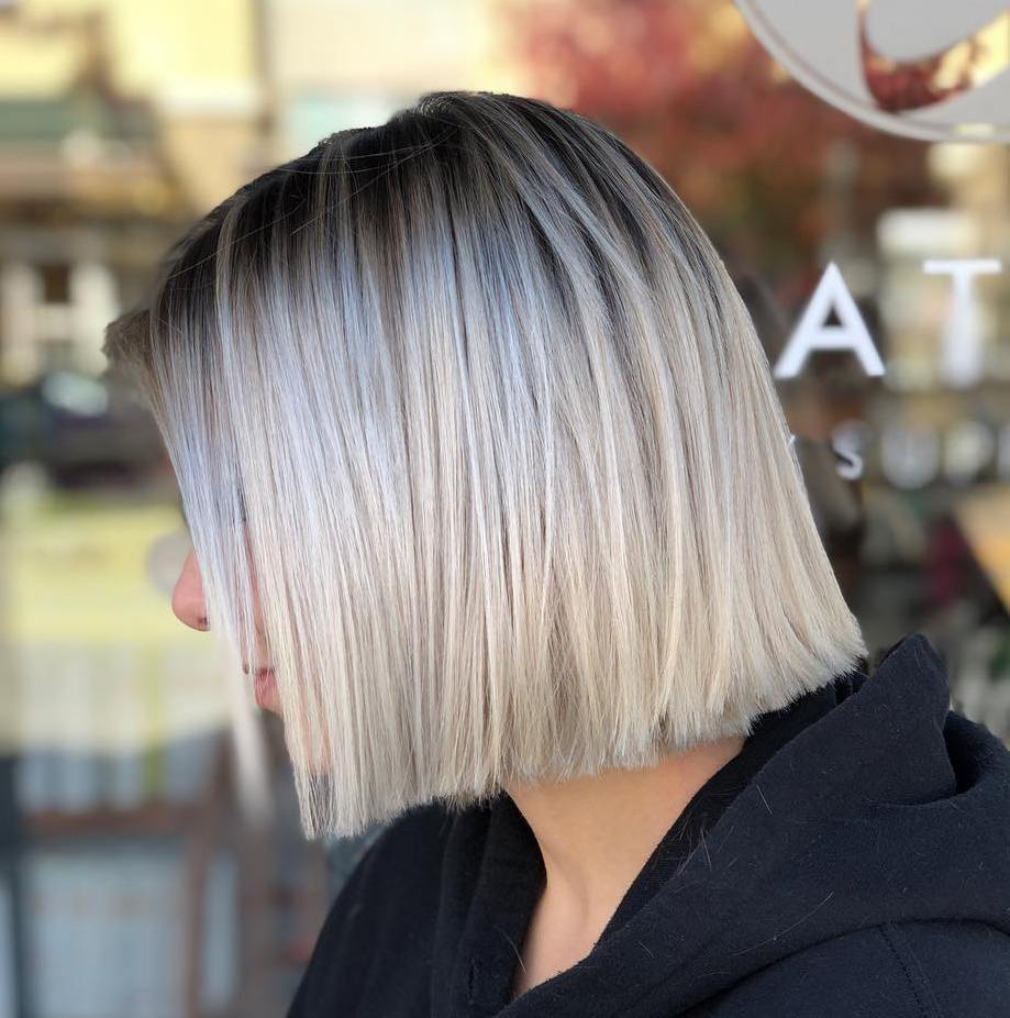 Blunt Platinum Bob With Shadow Roots