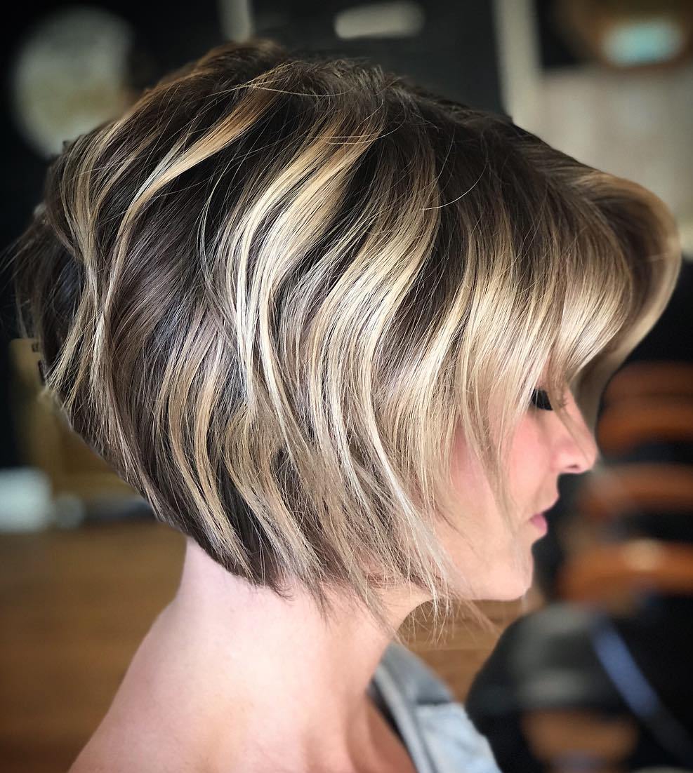 Brown Choppy Bob With Blonde Highlights