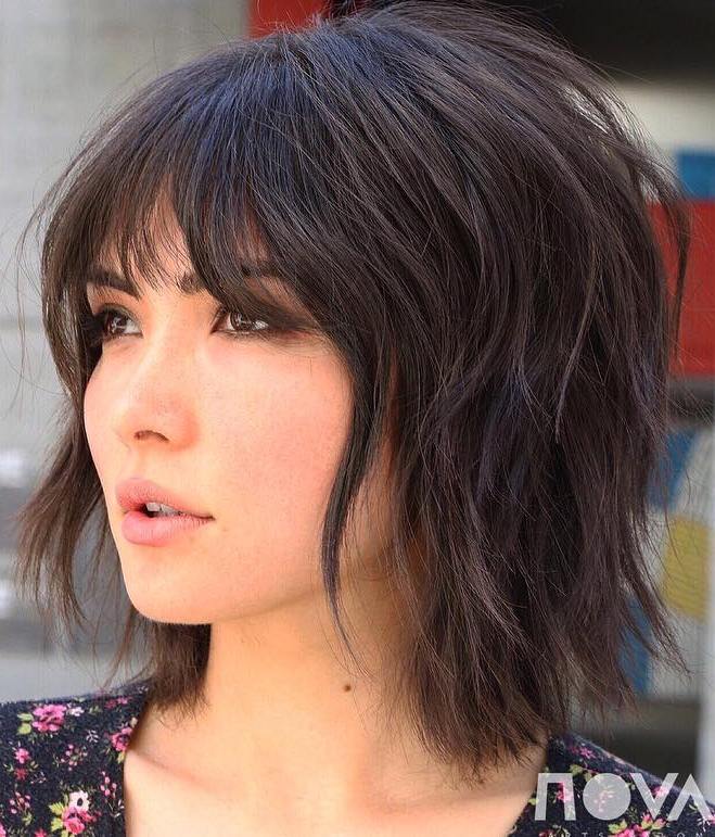 Chocolate Brown Bob Shag With Bangs