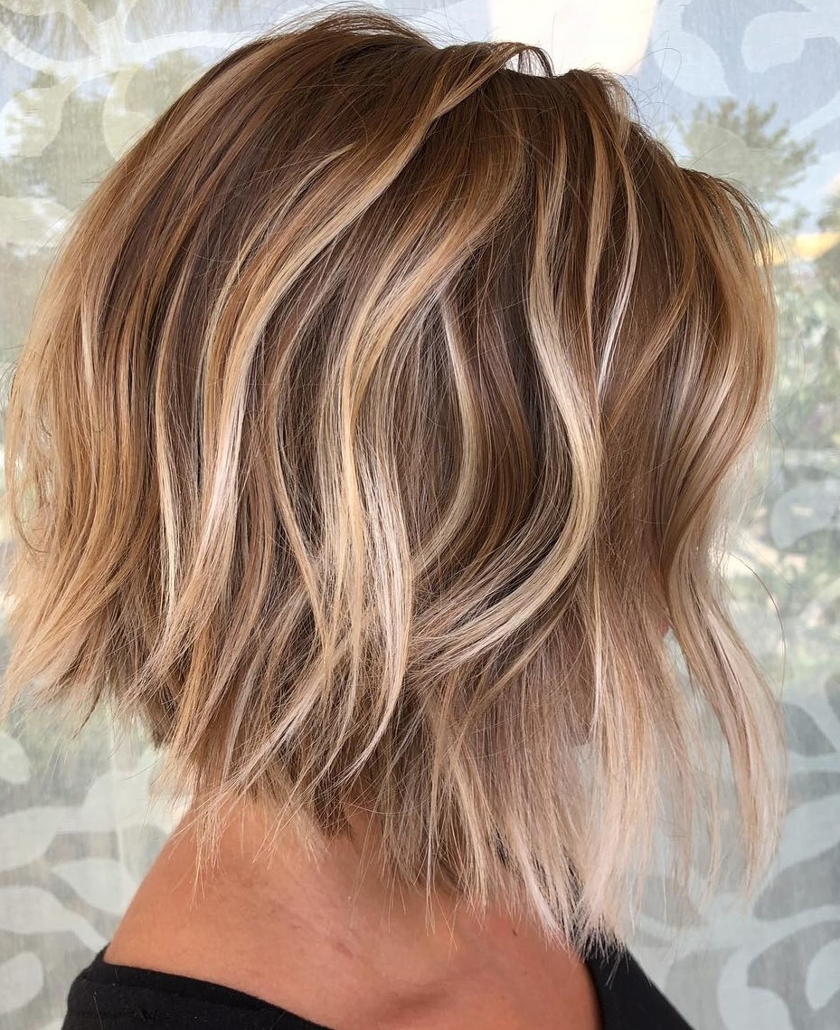 Choppy Caramel Bob With Blonde Highlights