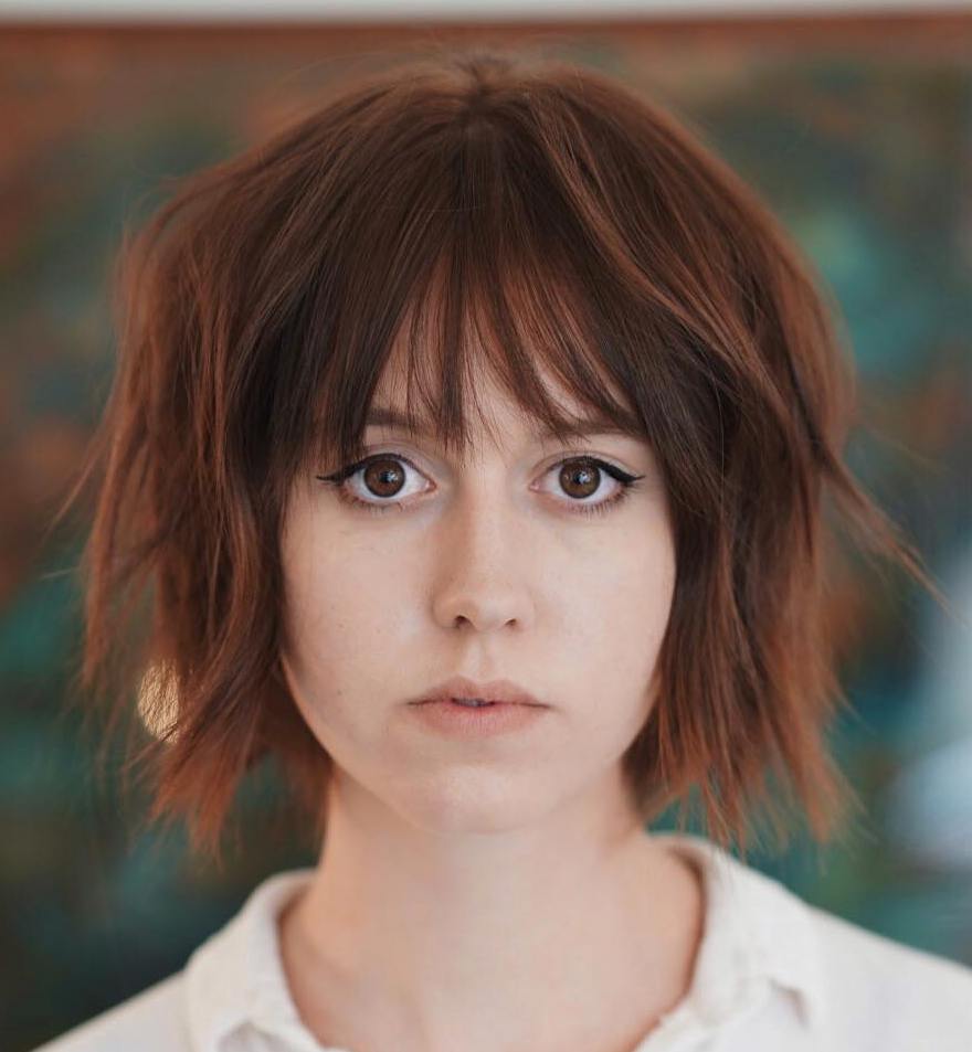 Cinnamon Brown Razored Bob With Bangs