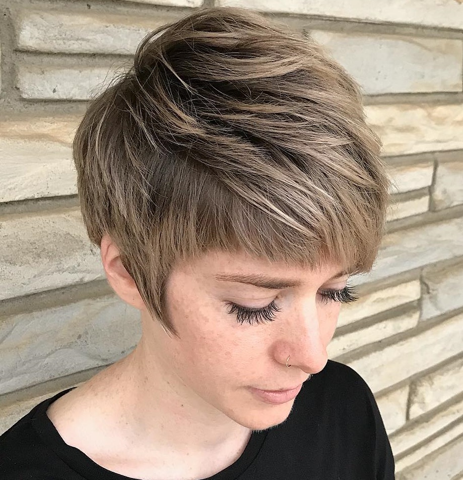 Dark Blonde Pixie With Sideburns