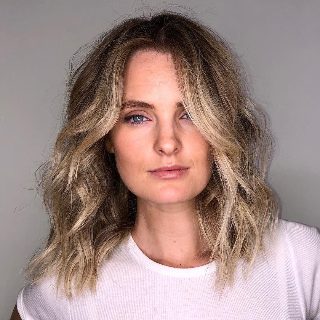 Dark Blonde Wavy Lob For Square Faces