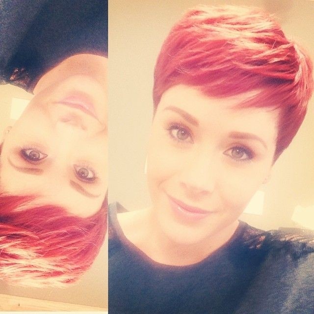 easy short red pixie cut with bangs