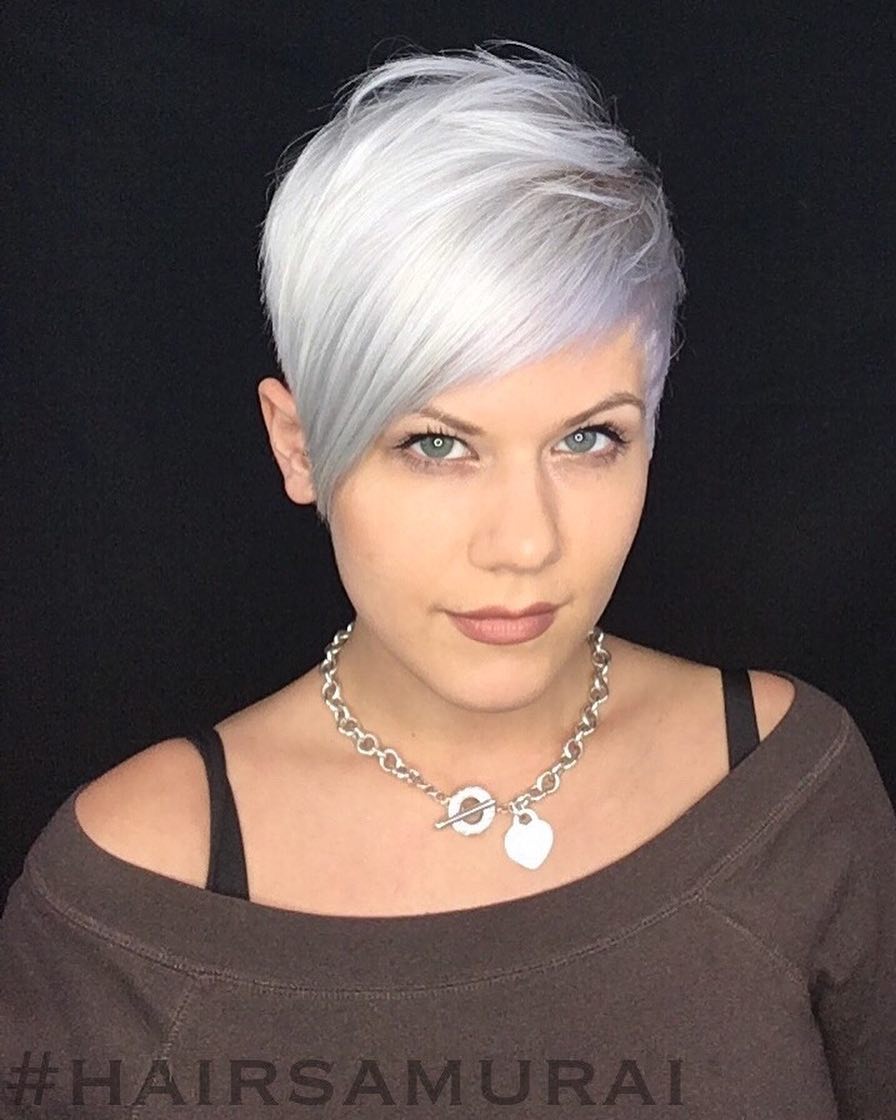 Icy Blonde Pixie With Layered Bangs