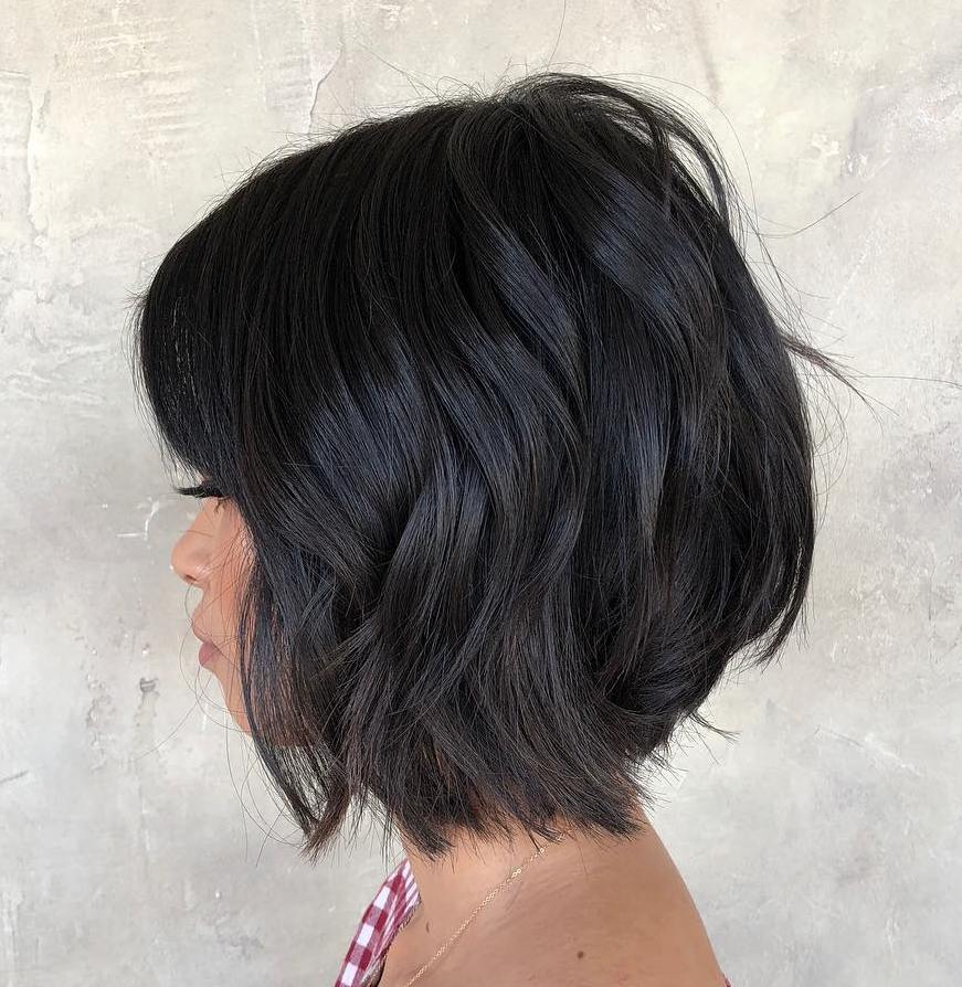 Layered Black Bob With Razored Ends