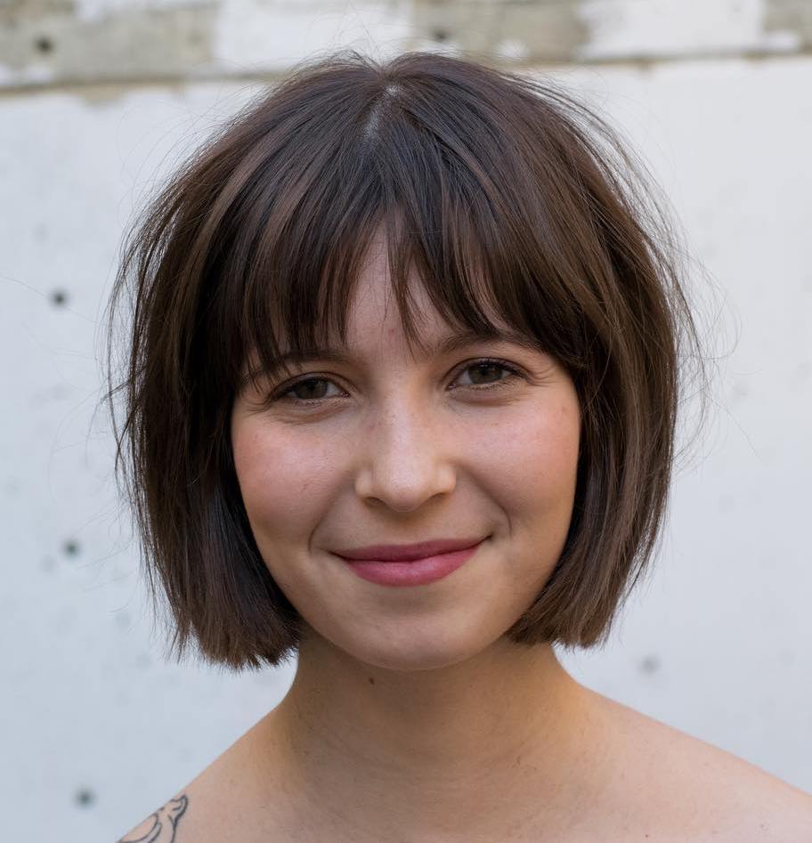 Medium One Length Bob With Bangs For Round Faces