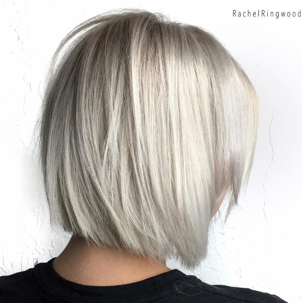 One-Length Blunt Silver Bob With Layers