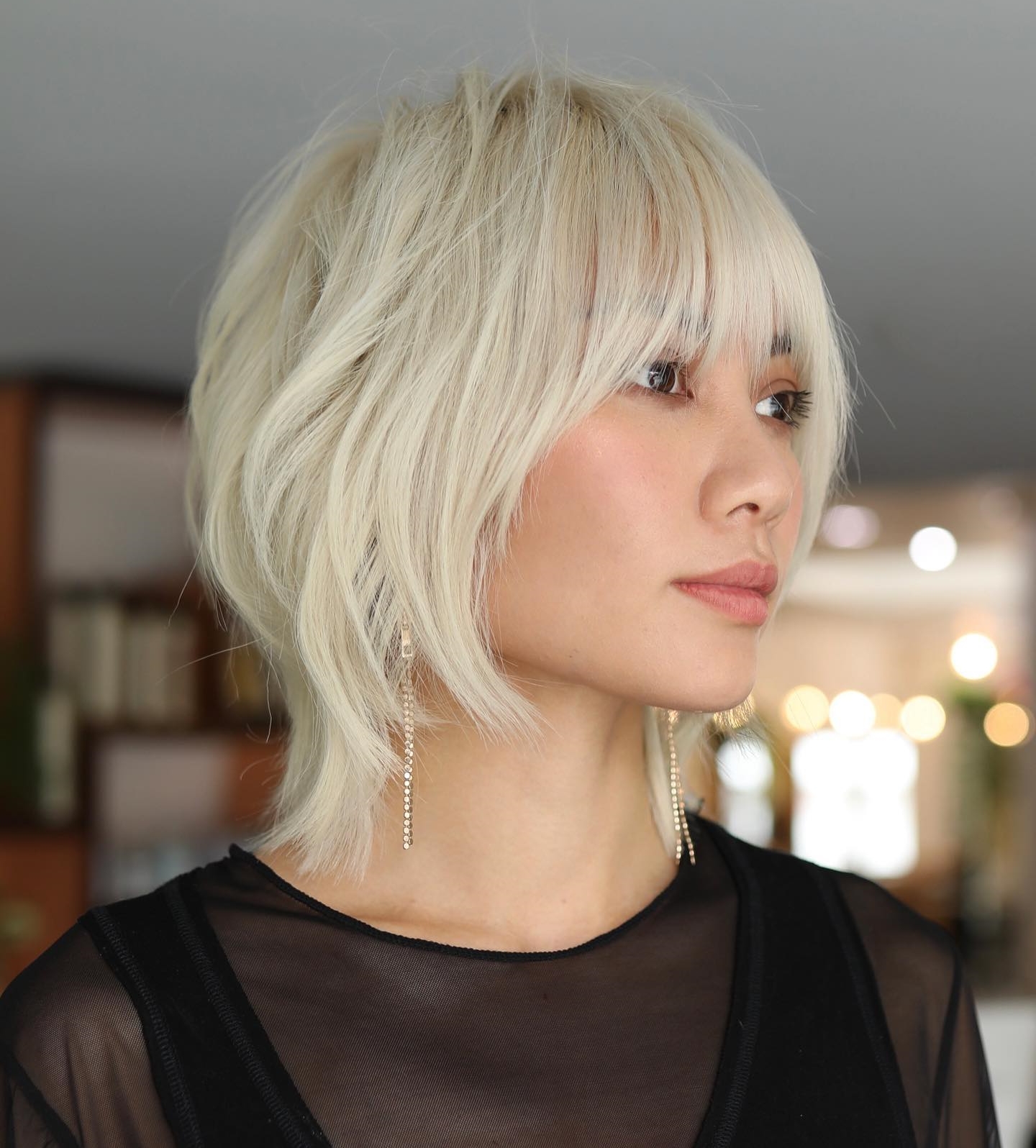 Pearl Blonde Color on Short Chic Haircut