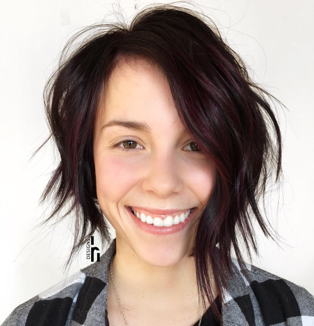 Shaggy Asymmetrical Burgundy Brown Bob