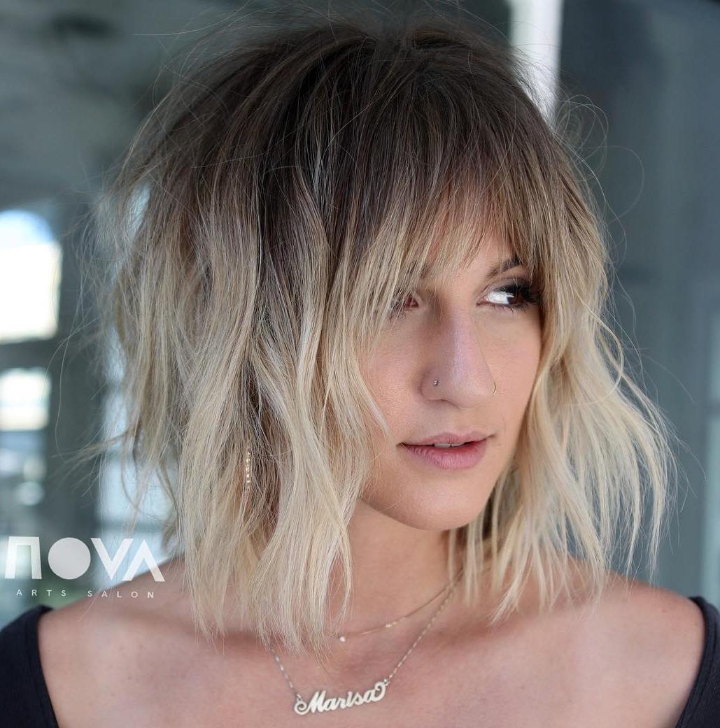 Shaggy Blonde Bob With Shadow Roots