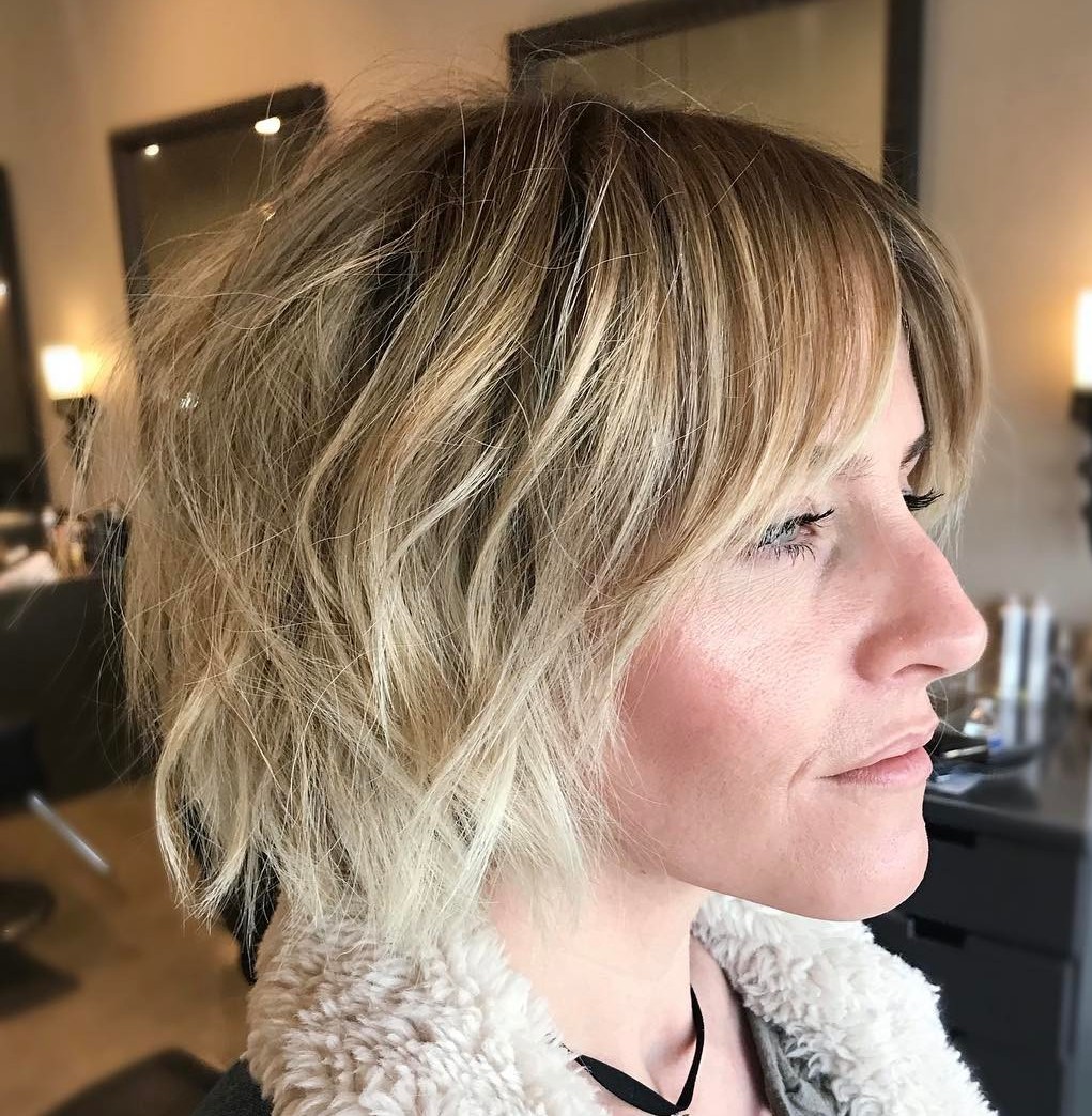 Shaggy Caramel Blonde Bob With Bangs