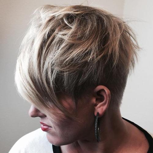 short sassy angled haircut with long bangs