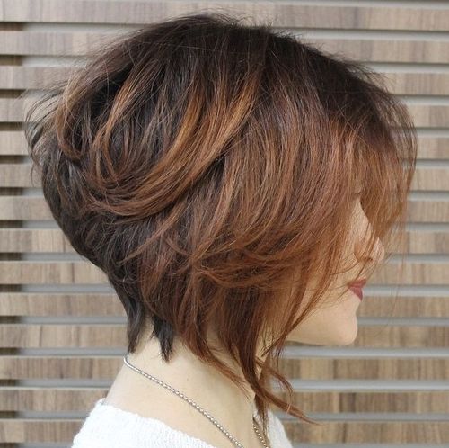 stacked brown bob with balayage