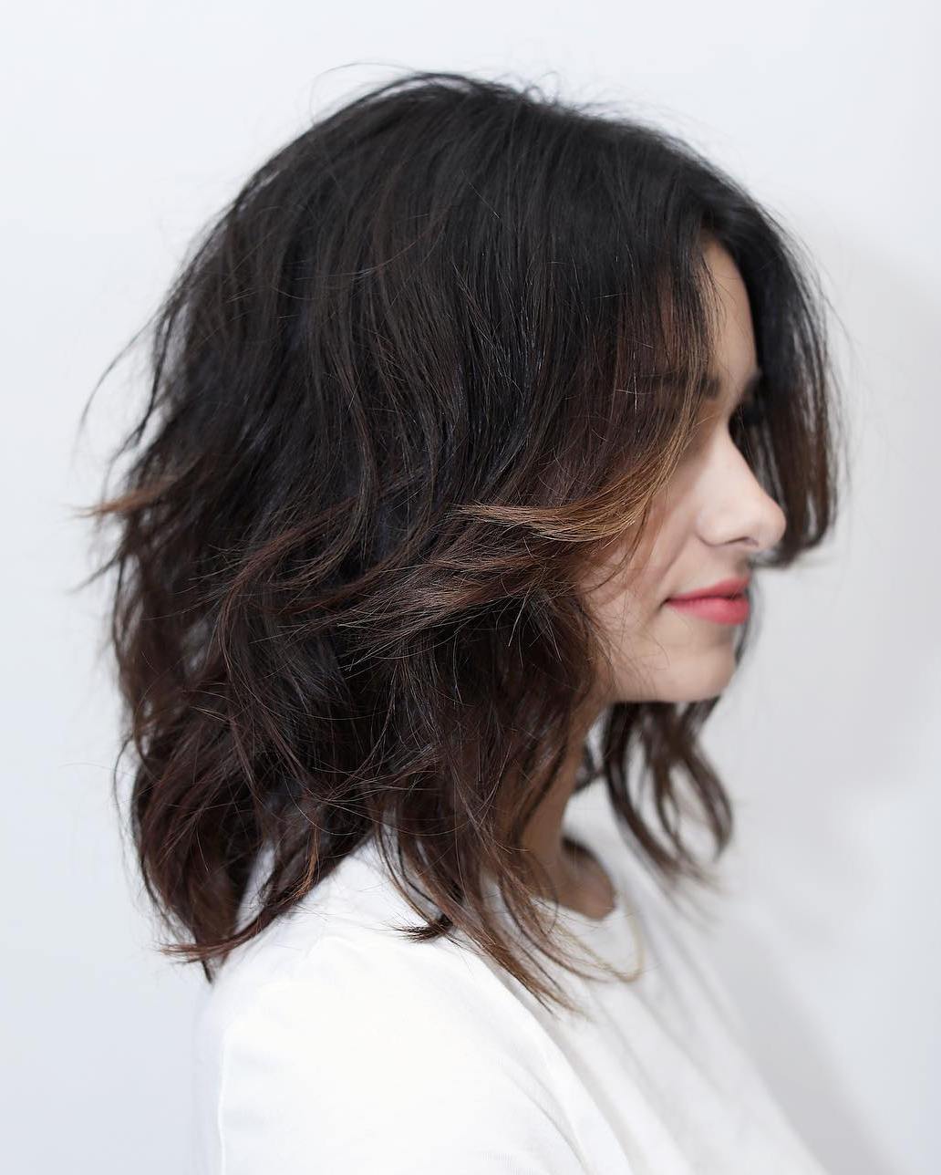 Tousled Brunette Bob With Beachy Waves