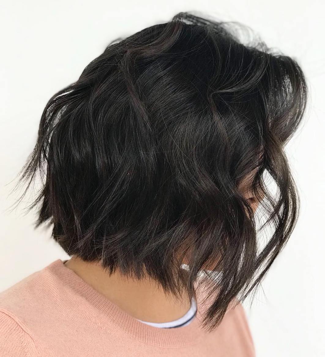 Wavy Brunette Bob For Thick Hair