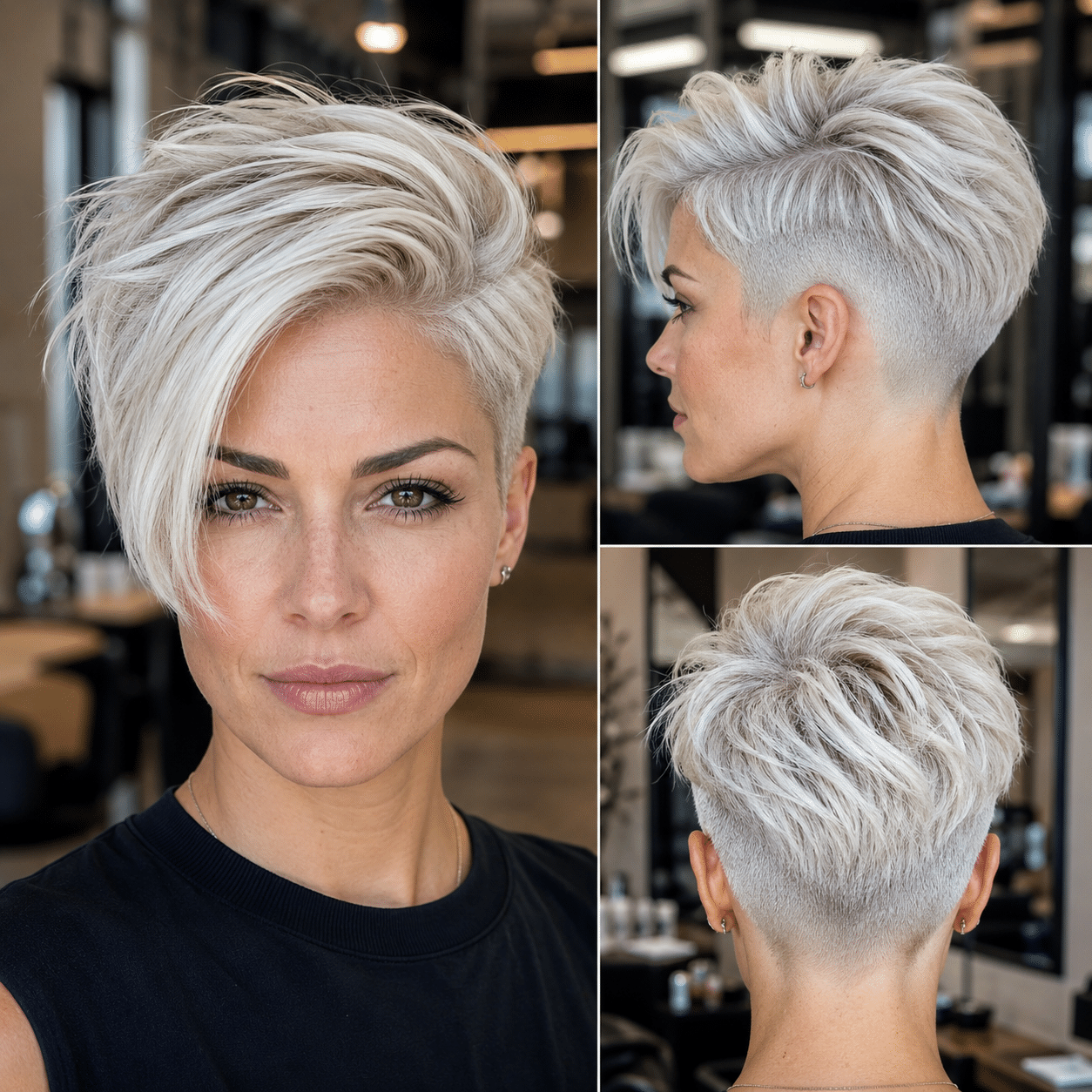 Icy Pearl Blonde Undercut Pixie Hair
