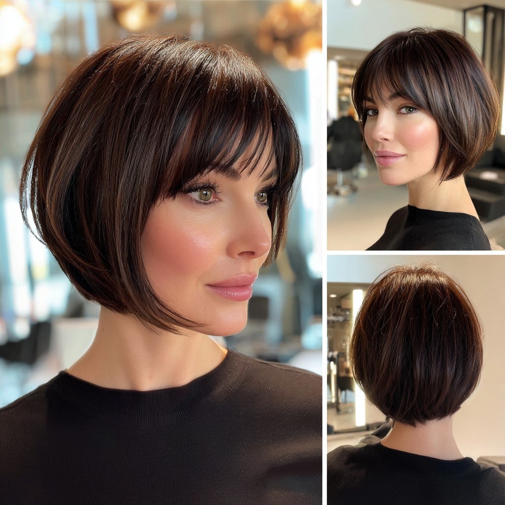Dark Chocolate Bob with Bangs Hair