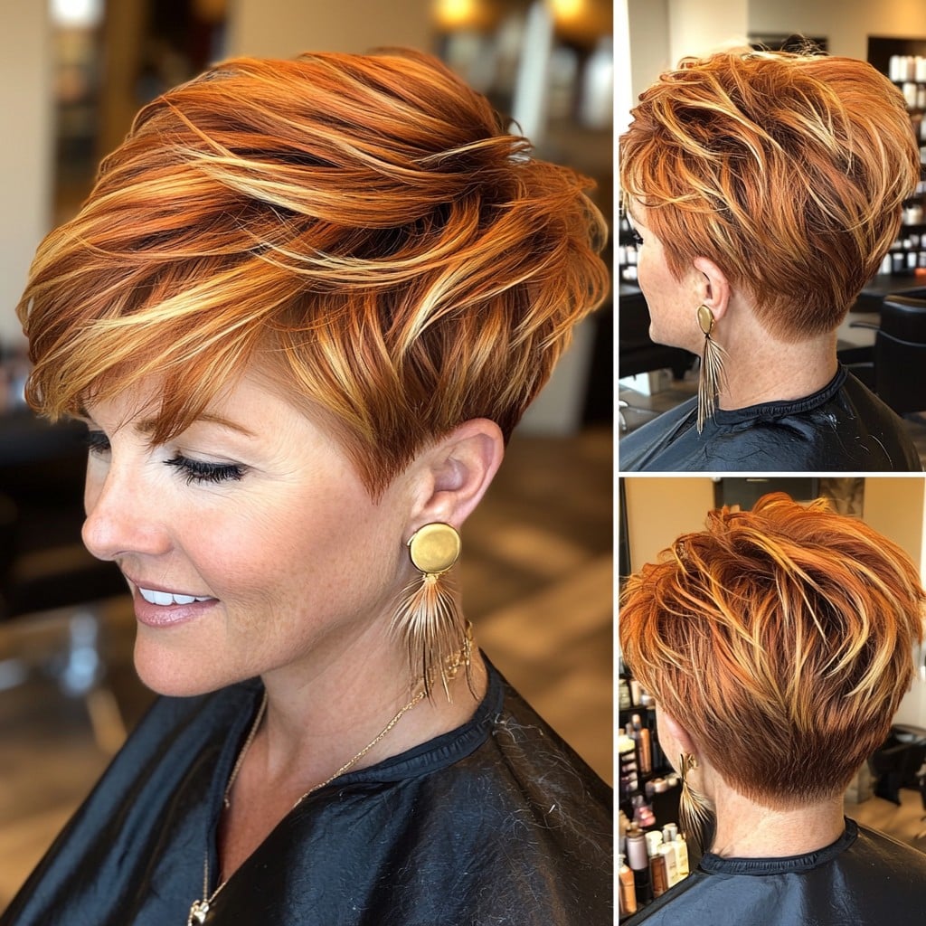Fiery Copper Pixie with Golden Highlights