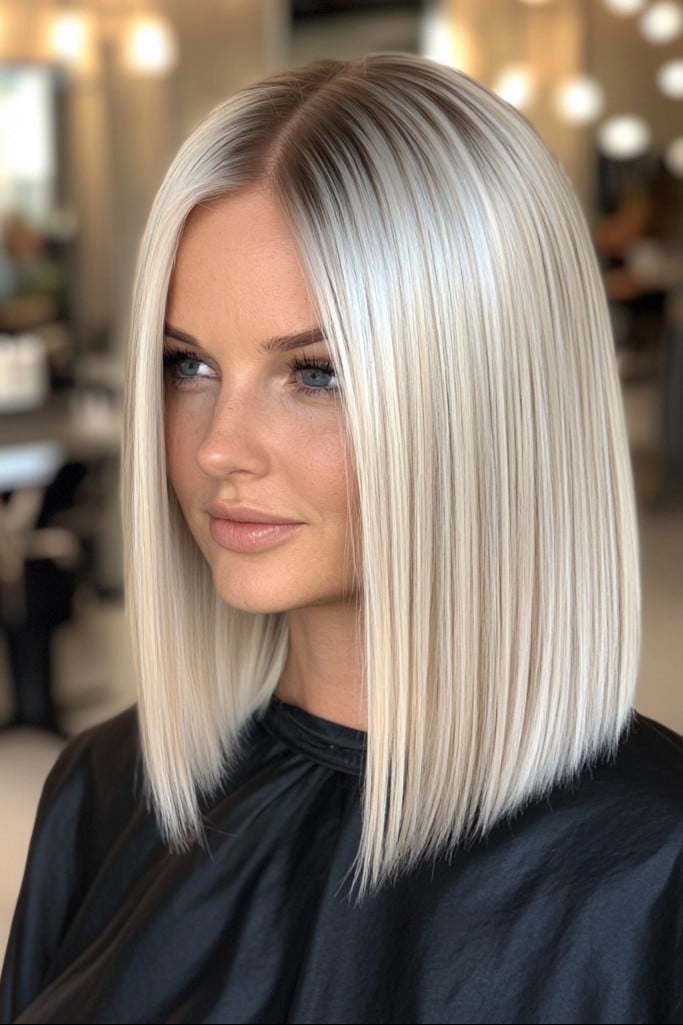 Sleek Platinum Blonde Lob Hair