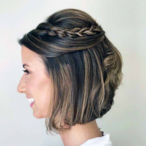 Classic Puffed Crown Braided Chin Length Hairstyle Women