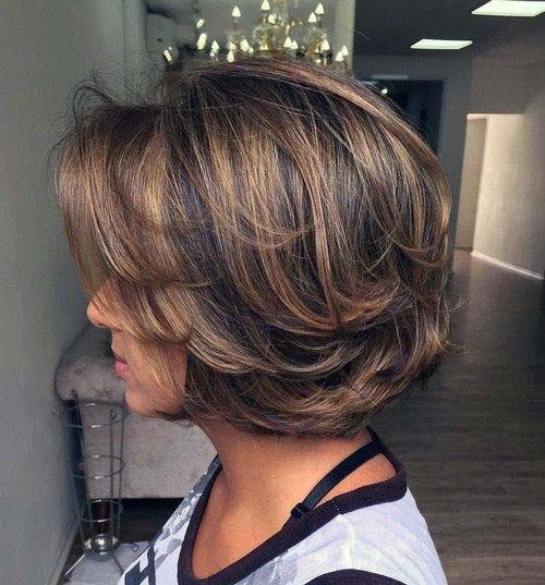 Classic Side Swoop Layered Bob Thick Hair