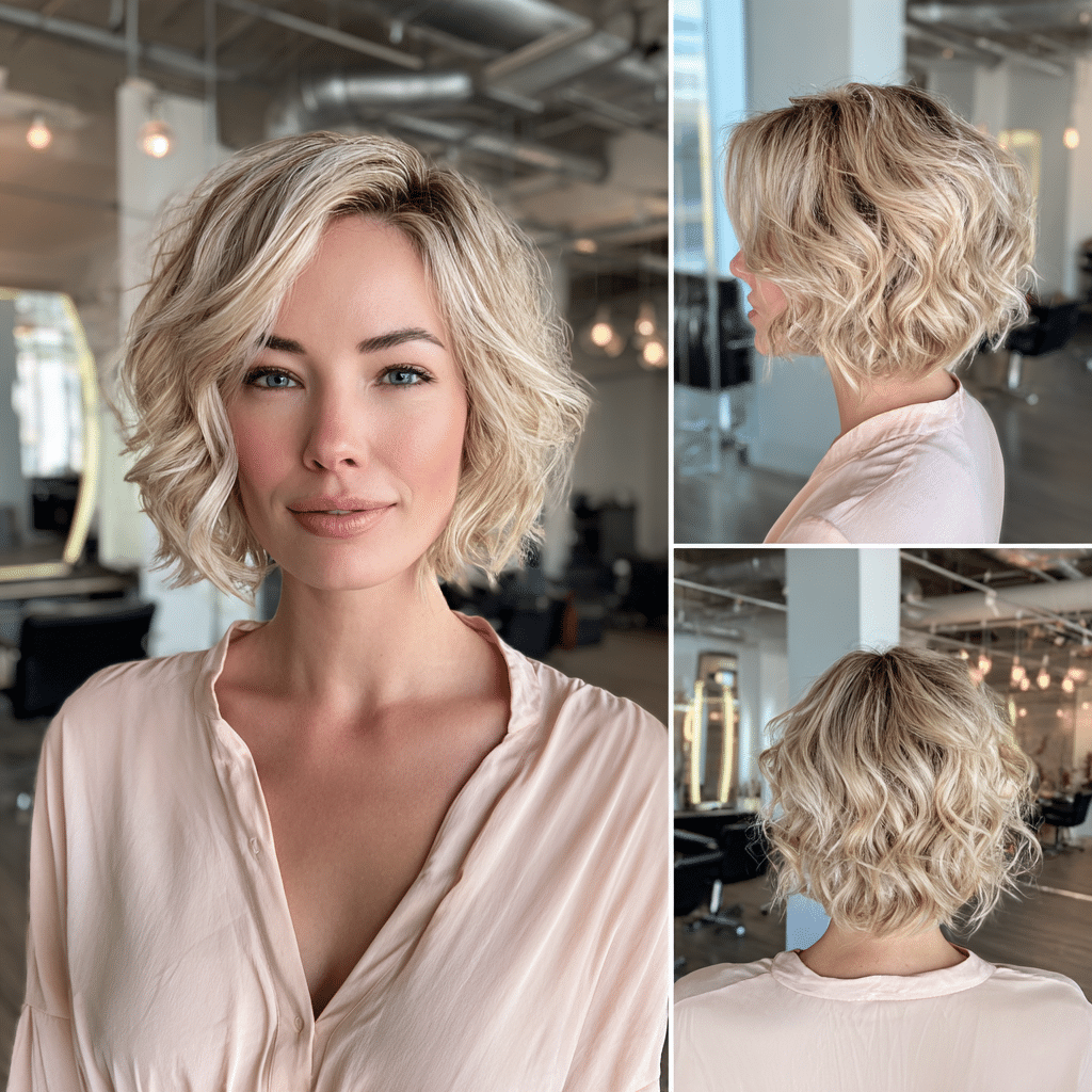 Champagne Beige Wavy Bob Hair