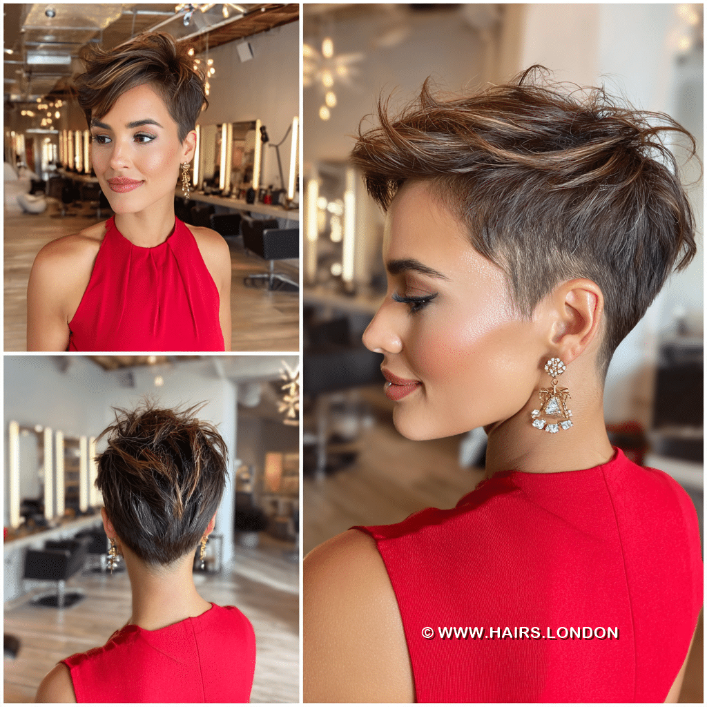 Warm Chestnut Highlight Pixie Hair