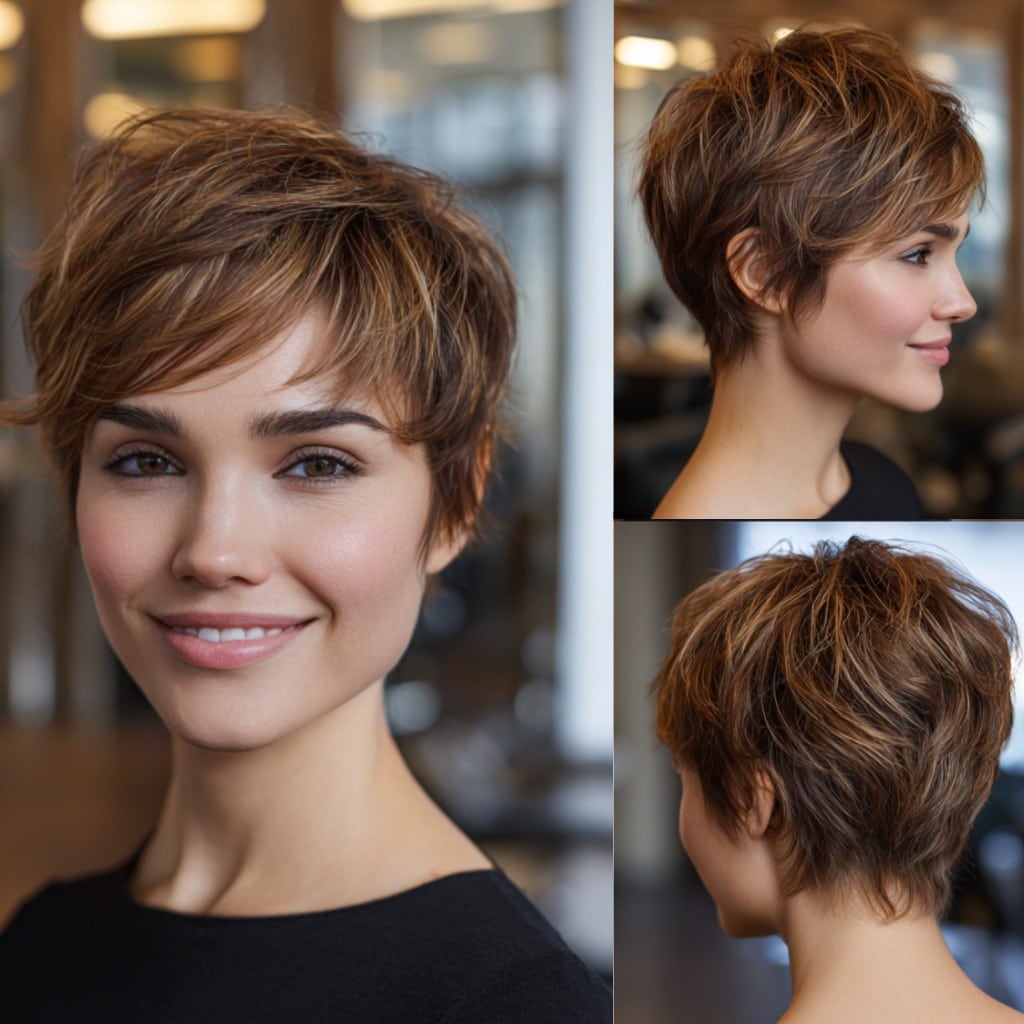 Caramel Brown Pixie Hair