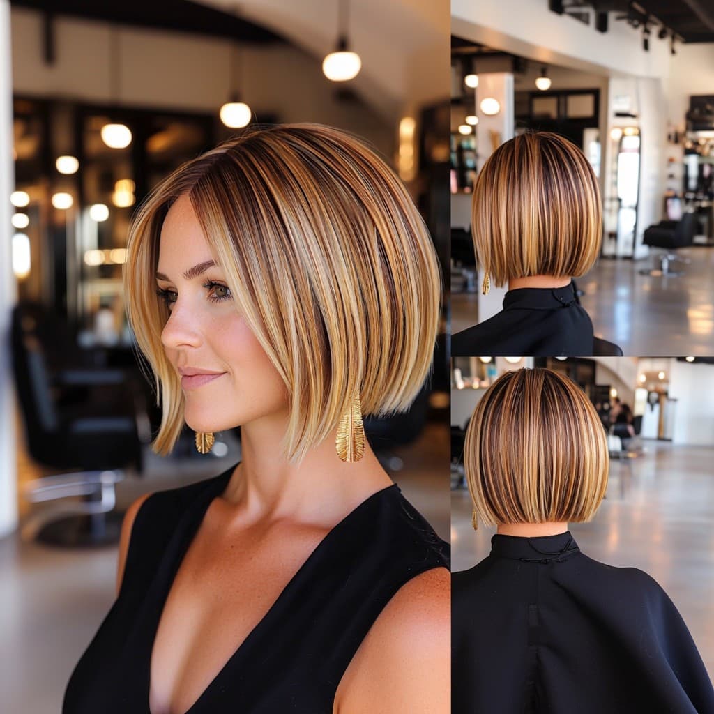 Caramel Highlighted Bob Hair