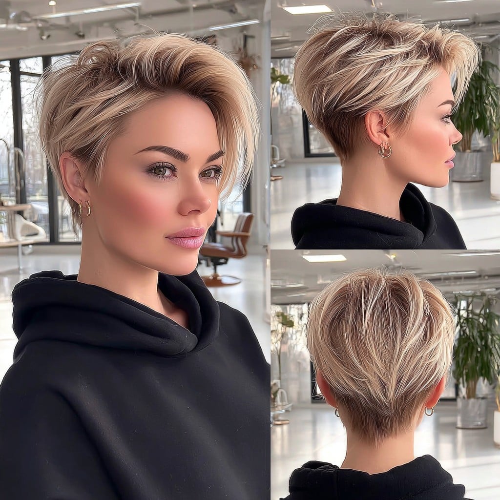 Creamy Blonde Voluminous Pixie Hair