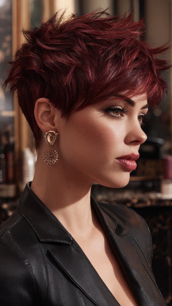 Deep Crimson Pixie Hair