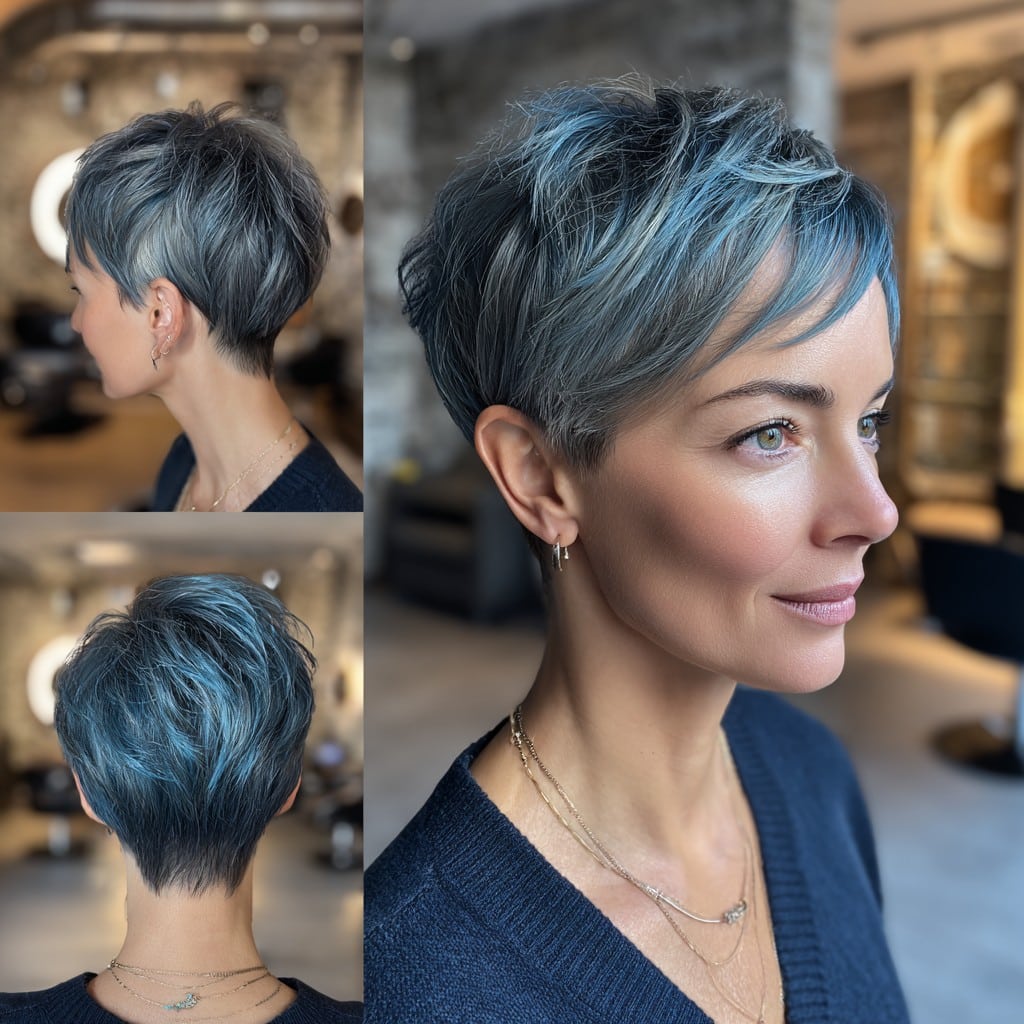 Steel Blue Pixie Hair