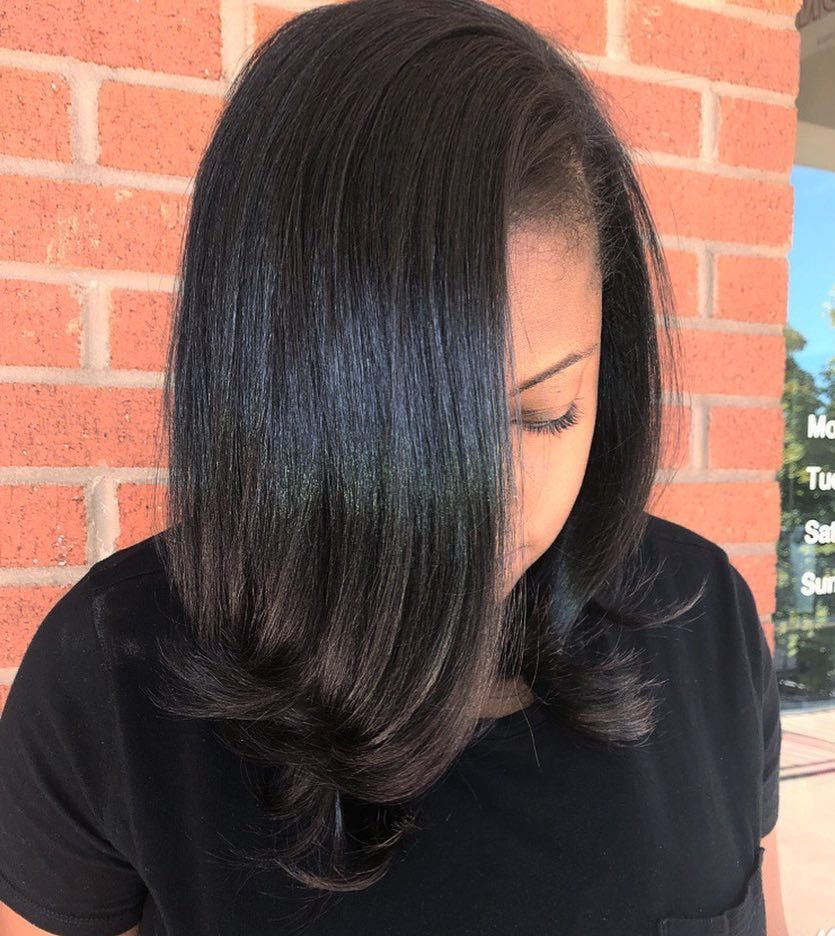 African American Straightened Curled Hairstyle