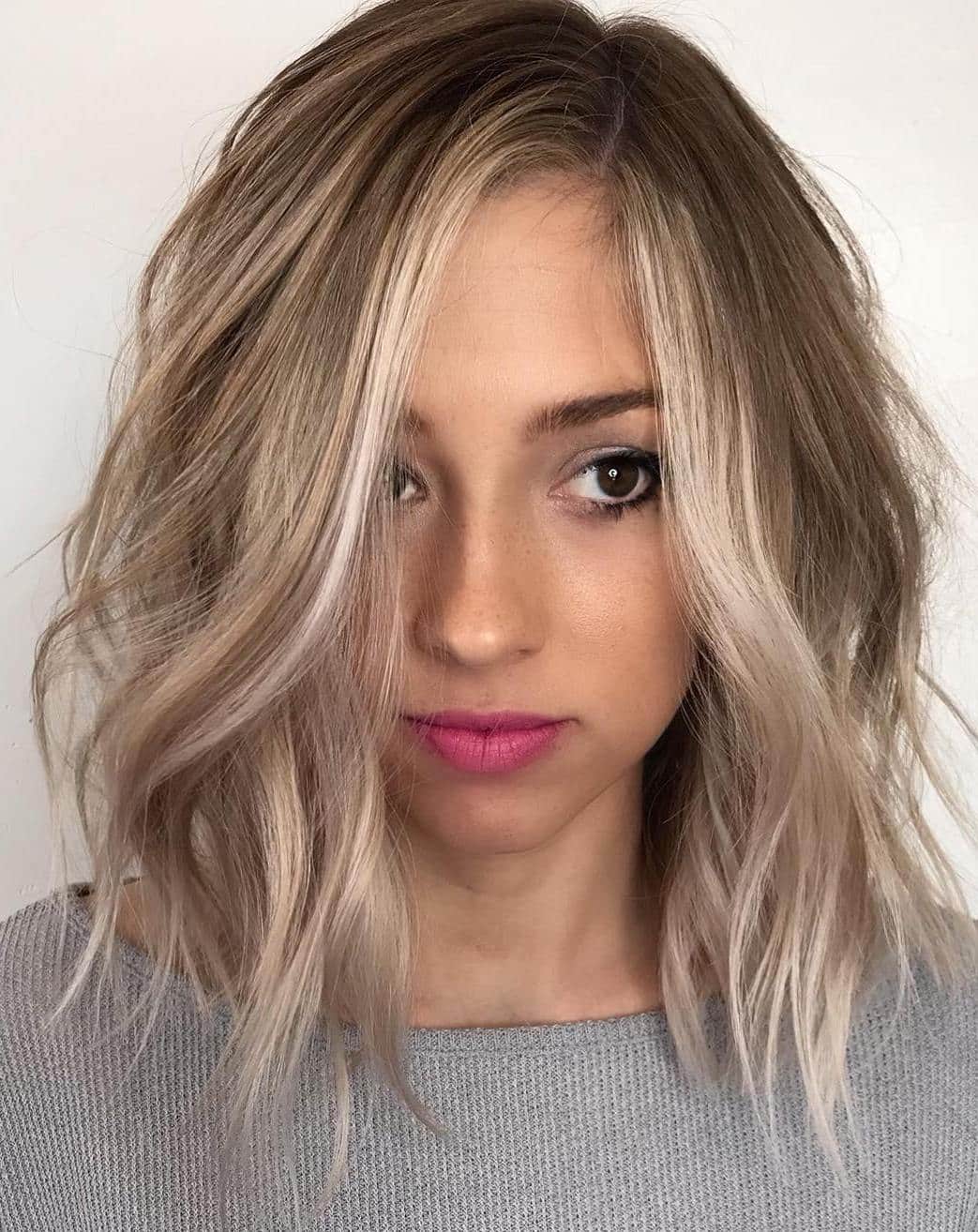 Airy Wavy Ash Blonde Balayage Bob