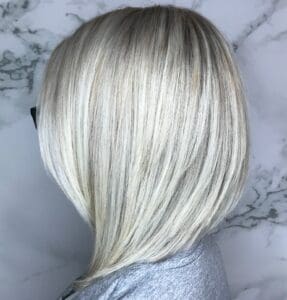 Angled Icy Blonde Lob With Layers