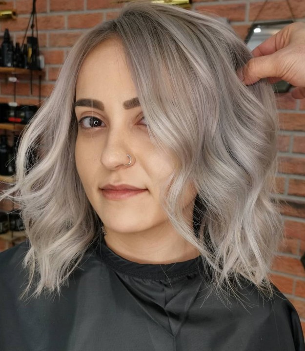 Ash Blonde Lob with Soft Curls