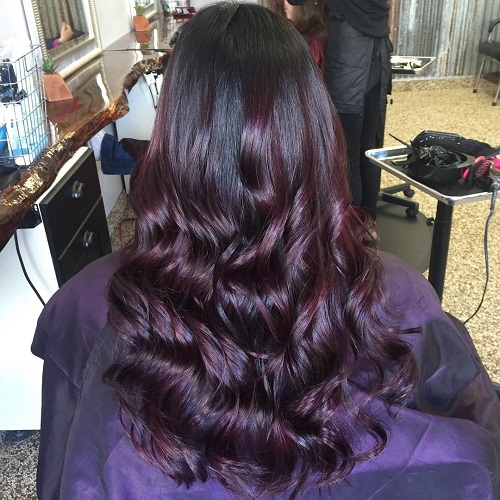 Black and Mahogany Long Balayage Hair