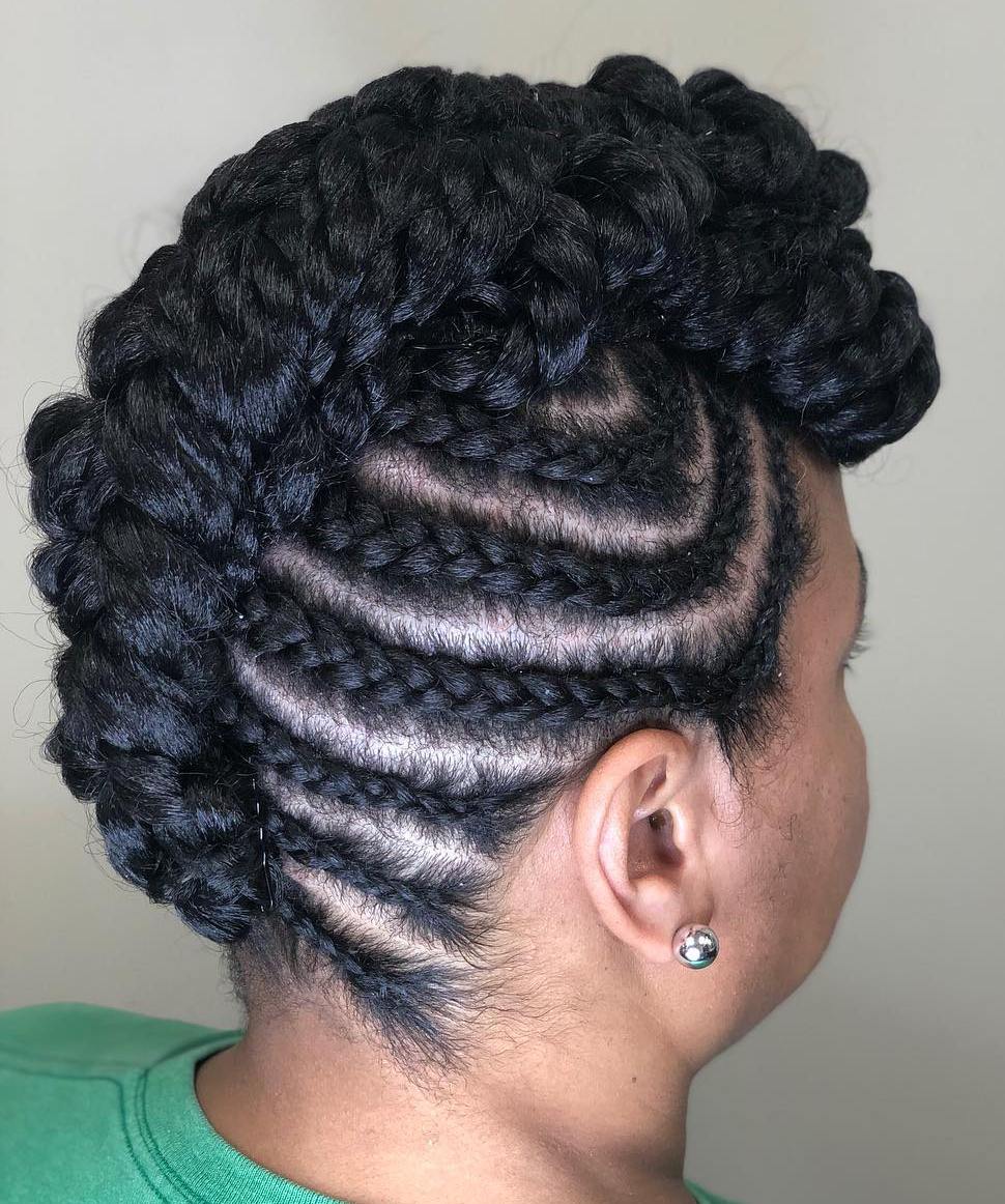 Black Braided Mohawk With Weave Extensions