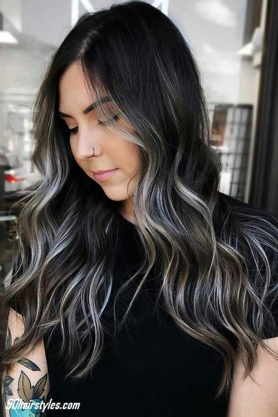 Black Hair with Ash Blonde Highlights