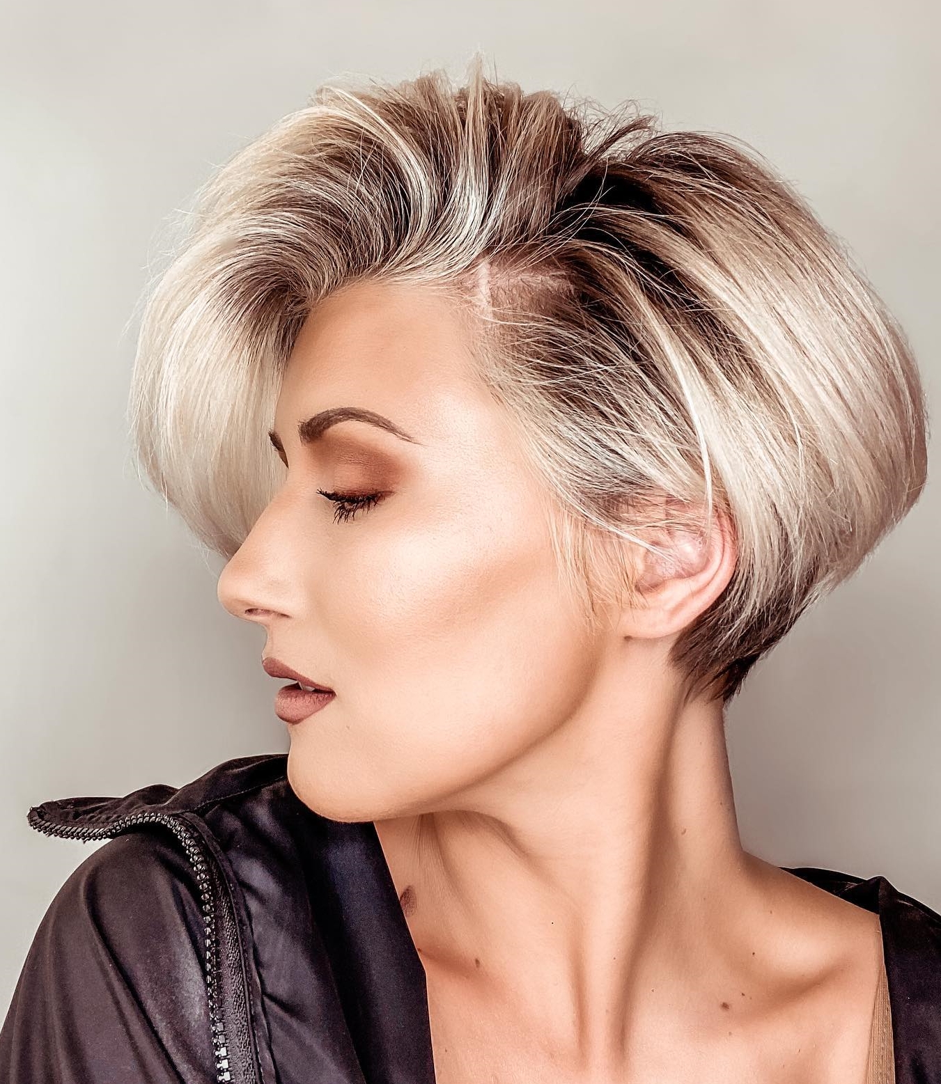 Blonde Hair with Dark Roots on Pixie Cut