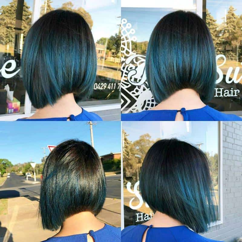 Blue Streamed A-Line Bob Hairstyle